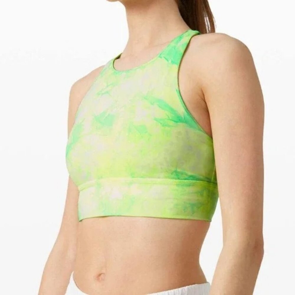 Lululemon Energy Bra High Neck Long Line Dual Shibori Yellow Highlight